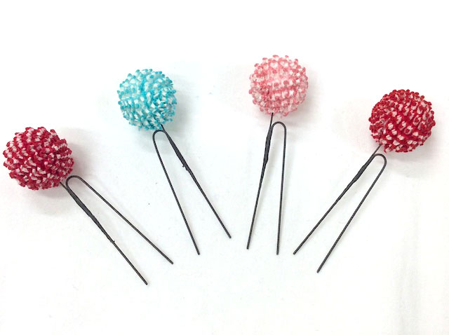 カラフル絞り玉髪飾り4点セット 赤 ピンク 水色 1323 きもの館 久五郎
