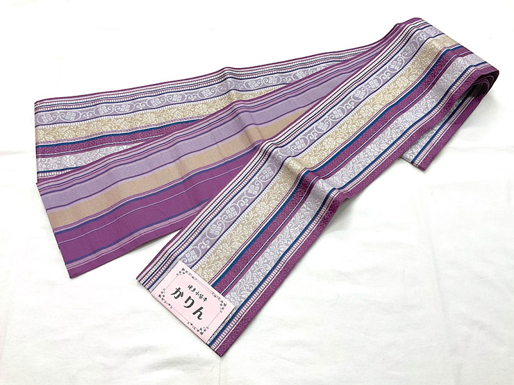 博多織 半幅帯 小袋帯 絹 日本製 紫 201214-3 | きもの館【久五郎】