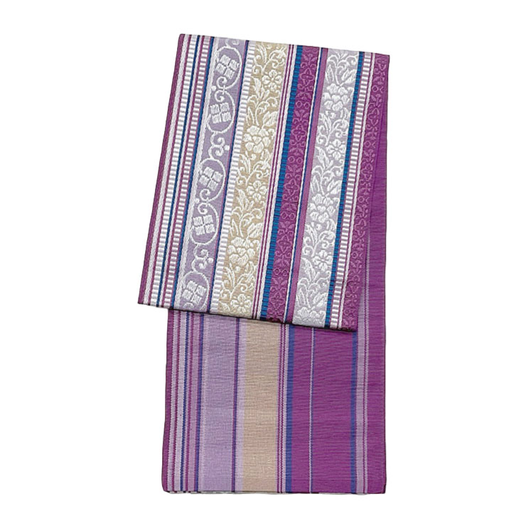 博多織 半幅帯 小袋帯 絹 日本製 紫 201214-3 | きもの館【久五郎】